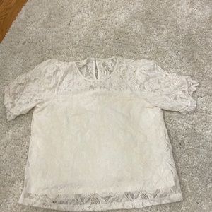 Anthropologie off white lace puffy sleeve shirt. Size medium Brand New